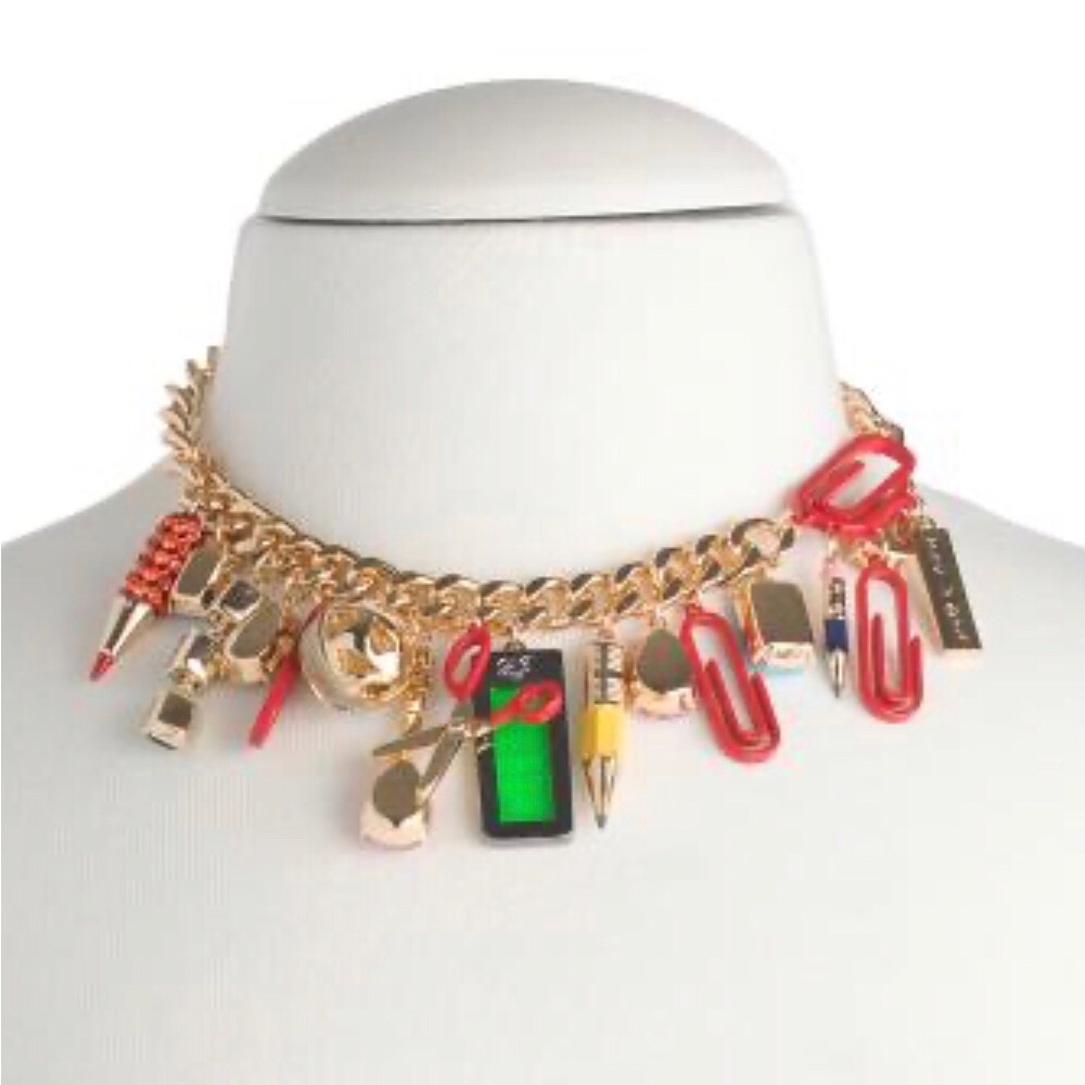 Authentic Betsey Johnson Necklace - School Charms Statement Gold Tone, NWT - Picture 2 of 16